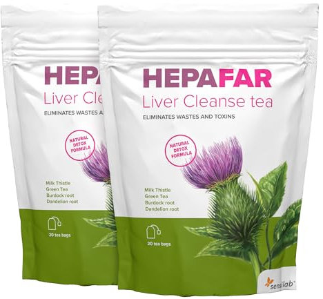 Hepafar Leberentgiftungstee – Grüner Tee, Mariendistel, Löwenzahn und Klettenwurzel – Leber Entgiften – 40 Teebeutel – ein Produkt von Sensilab