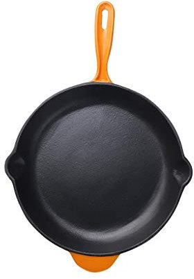 OQHAIR Cast Iron Frying pan pan Single Handle not Easy to Paste Gradient Orange Enamel Kitchen u Induction Cooker Universal Frying pan