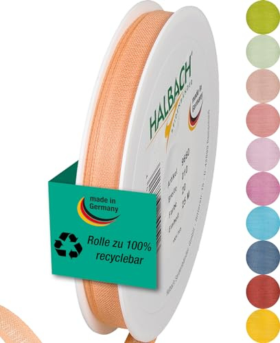 Halbach Seidenbänder Geschenkband | Breite 10mm Länge 25m | Schleifenband made in Germany | Geschenkbänder in Vielzahl von Farben und Breiten, perfekt zum Verpacken und Dekorieren, Farbe: apricot