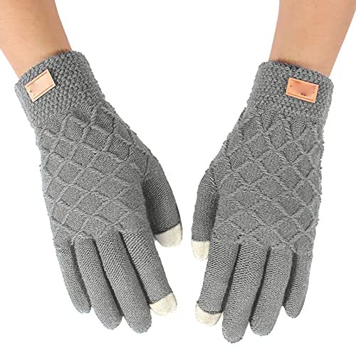 BebeXi Lederfett Schwarz und mit Fleece verdickte Handschuhe Winter-Reithandschuhe Lederhandschuhe Damen Sommer Rot (Grey, One Size)