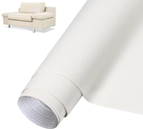 Polipiel Adhesivo, 35 x 137cm Parche Cuero, Parches para Polipiel, Polipiel Adhesiva, Polipiel Adhesiva Piel, Parches para Sofa Polipiel, Cuero Adhesivo para Tapizar para Sofá Asiento de Coche(Blanco)