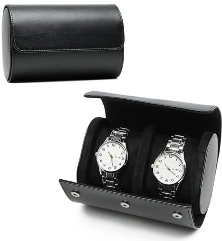 HNCY Uhrenbox Luxus PU Leder Uhrenrolle uhren aufbewahrungsbox Tragbare Reiseetui uhrenetui Vintage Watch Box Geschenk für Weihnachten, Geburtstage, Reisen, Jubiläen - Schwarz - Uhrenrolle 2 Uhr