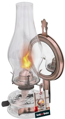 KOTARBAU® Lámpara de Petróleo de Cristal con Espejo - Lámpara de Camping de Cobre Antigua, Linterna Vintage, Accesorios de Balcón para el Interior