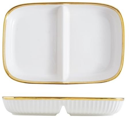 OnePines Platos de Porcelana con 2 Compartimentos, Plato Control de Porciones Adulto, Platos de Dieta con Separadores para Desayuno, Fiestas, Refrigerios, Ensaladas, Postres
