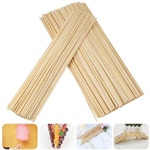 200 Stück Zuckerwatte Stäbchen 300mm x 3mm, Holzstäbchen Rund Basteln Bambusstäbe zum Basteln Rundholz Holzstab für Marshmallows, Obst, Eiscreme, Lutscher, Kunstprojekte und Bastelarbeiten
