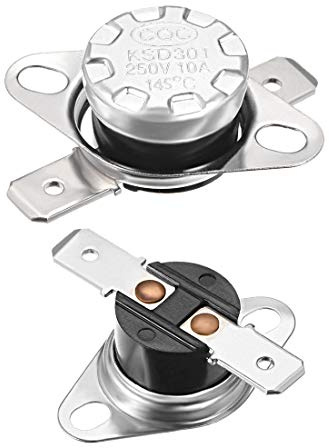 KSD301 Thermostat, 145 °C/293 °F, 10 A, normal geschlossen, NC-Einstellung, Druckscheibe, Temperaturschalter for Mikrowelle, Kaffeemaschine, 2 Stück Zubehör für Industrieschalter