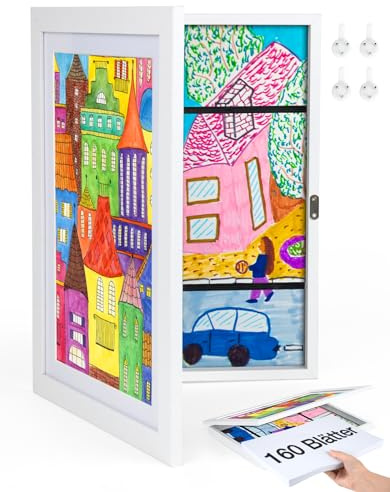 Joyshare Kinder-Bilderrahmen A4 Weiß 2er-Set 24×33×3 cm | MDF-Holzwechselrahmen zum Austauschen von Kinderzeichnungen