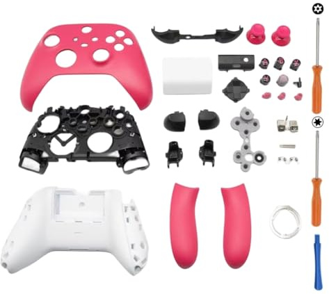 Hzxkqmil Replacement Full Housing Shell Set for Xbox Series X/S Controller | Front Cover Faceplate Bottom Shell Case Side Rails LB RB Bumper Buttons D-pad Accessories for Xbox Core Controller (Pink)