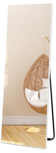 Vasemouh Blanco Espejo de Pie Cuerpo Entero 150x51 cm, Espejos Grandes de Pared Rectangular con Soporte para Colocar de Pie o Colgado, Adecuado para Dormitorio Vestidor Recibidor