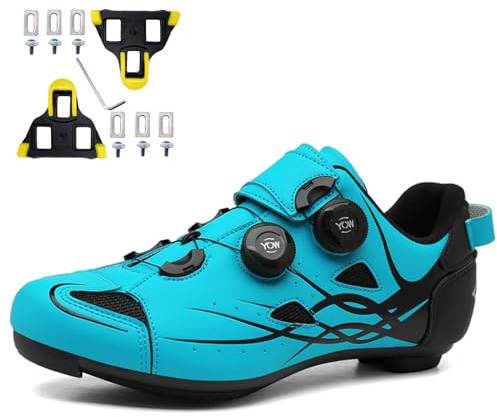 NGARY Chaussures de Cyclisme pour Hommes Femme Chaussures de Vélo de Route de Course pour l'intérieur/Extérieur Compatibles Pelaton Look SPD SPD-SL Delta Cleats,Bleu,41 EU