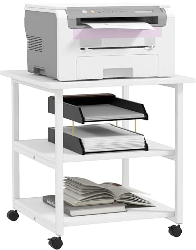 HOMCOM Carrello Porta Stampante a 3 Ripiani con Ruote 50x50x52.5cm Bianco