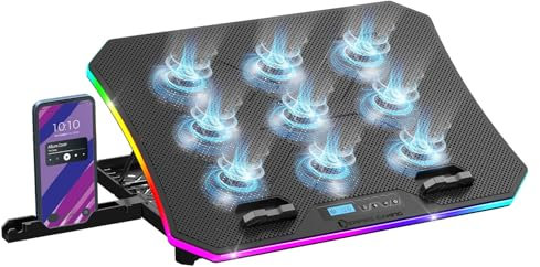 EMPIRE GAMING - Guardian C900 Raffreddatore per PC Portatile 12'' a 17'' - 9 Ventole - Controller LCD - 10 Modalità RGB - 6 Velocità - 7 Altezze Regolabili - Supporto Rimovibile