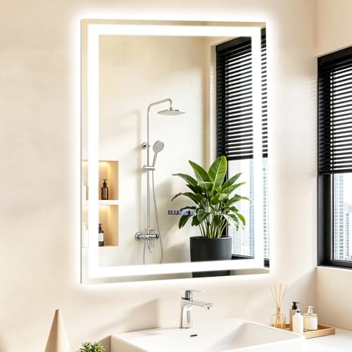 Mursche Badspiegel Mit Beleuchtung - LED Bad Spiegel Badezimmer Wandspiegel | Mit Licht, IP44 60x80 cm Badezimmerspiegel Mit Beleuchteter,Touch-Schalter und Uhr Entfogger-Funktion Dimmbar 3000K-6500K