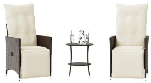 LAPOOH 3-TLG. Bistro-Set mit Kissen Braun Poly Rattan, Gartenset Tisch Und Stühle, Balkon Möbel Für Kleinen Balkon, Terrassenmöbel, Balkonset, Balkonmöbel, Möbelsets - 365674