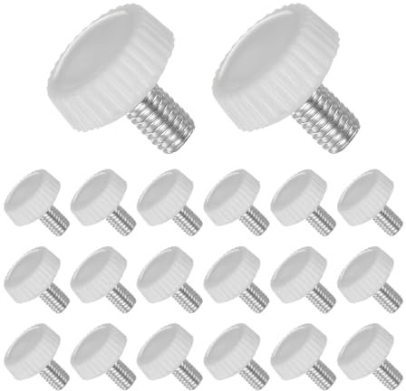 CoCud Thumb Screw Knurled Knobs, M5 x 12mm Male Thread, White Round Head Clamping Screw Threaded Stud Hand Knobs Grip, (Applications: for Machinery Lathes), 20-Pieces