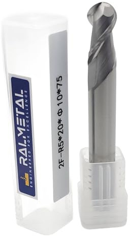 CNC Fräser für Aluminium R5 x 10 x 75 mm - VHM Schaftfräser 45 HRC - Kugelfräser Arbeitslänge 20 mm - Zweischneider Alu Fräser - Fräser Bit für Weichmetalle, Holz und Kunststoffe