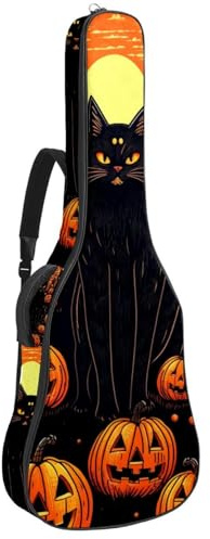 Bassgitarrentasche mit Halloween Kürbis Cat 70, Akustikgitarrentasche 101,6 cm E-Gitarrenkoffer, wasserdichte Oxford E-Gitarre Gigbag für akustische klassische Gitarre, Ukulele, Halloween Kürbis
