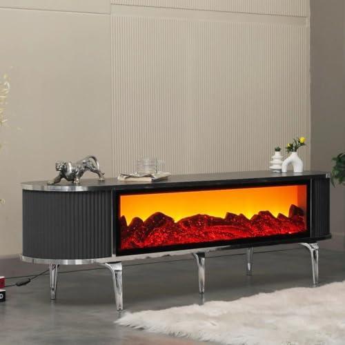 Stella Furniture Fireplace TV Stand Cabinet with Remote Control, Gray and Silver TV Unit, Full Screen Realistic Flame Effect, Electric, No Heating Function