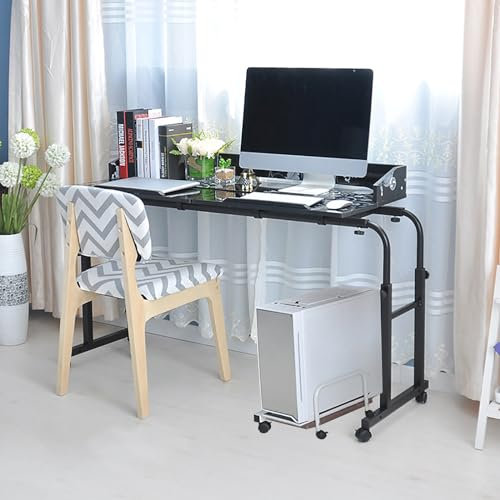 Schreibtisch über dem Bett, höhenverstellbarer Tisch über dem Bett mit Rollen, Bettschreibtisch, Schwenkrollen, MDF-Platten, Beine aus Arbonstahl, einstellbare Höhe, Breite, neigbare Platten