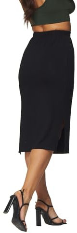 Damen Midi Rock Langer mit Schlitz Elegant Röcke (erhältlich in Große Größen, Plus Size) aus Viskose Elastische Taille av59 Schwarz Regular 54