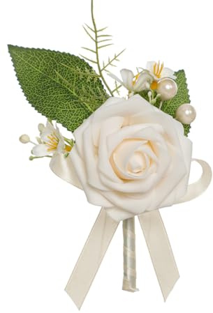 Anstecknadel mit Rosenblüten aus Satin, handgefertigt, mit Kunstperlen, elegante grüne Blätter, Blumen-Brosche, Anstecknadel für Hochzeiten, Abschlussbälle und formelle Veranstaltungen, leichtes
