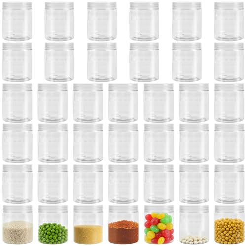 DAKFOOK Lot de 40 bocaux hermétiques en plastique transparent de 200 ml avec couvercles pour aliments secs, assaisonnements, miel, cosmétiques, slime