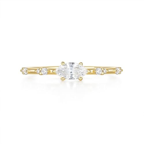 Skcess Bague en or jaune 9 K/14 carats pour femme - Moissanite blanche - Marquise pour femme, 53 (16.9), Métal précieux, Moissanite