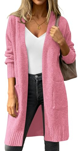 PRETTYGARDEN Women's Long Oversized Cardigans 2026 Fall Trendy Long Sleeve Open Front Chunky Sweater Knit Winter Clothing (Pink,Large)