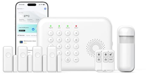 WiFi/4G Alarm 8 Pcs Kit – Wireless Smart Home Security System Expandable Easy Setup App Control 24/7 Monitoring Alexa Compatible Wireless Alarm System WiFi/4G for Home/Office/Store/Apartment