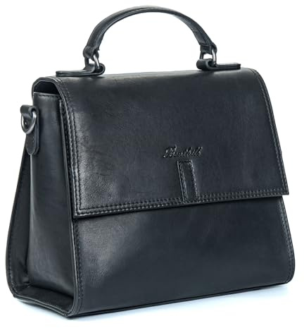 Benthill Kleine Handtasche Damen Echt Leder | Henkeltasche aus hochwertigem Rindsleder | Kleine Vintage Tasche Hobo Bag Beutel, Farbe:Schwarz