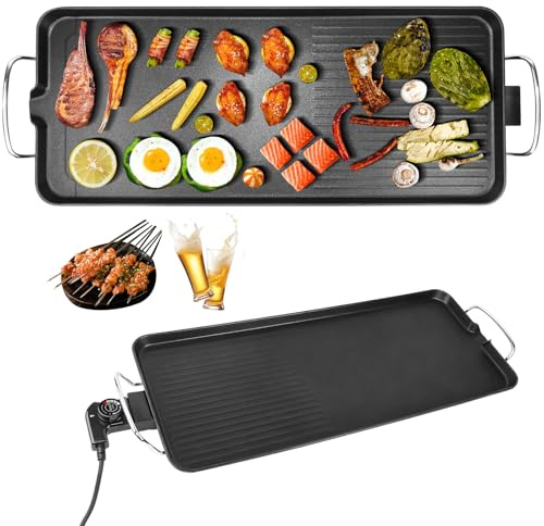 Electric Teppanyaki Grill Griddle1500W, Large XL 68cm Non-Stick Surface, Teppanyaki Grill & Hot Plate for Home Camping, Smokeless, Easy Clean, Quick Heat, 220V,Oil Drip Tray(4-6 Persons)