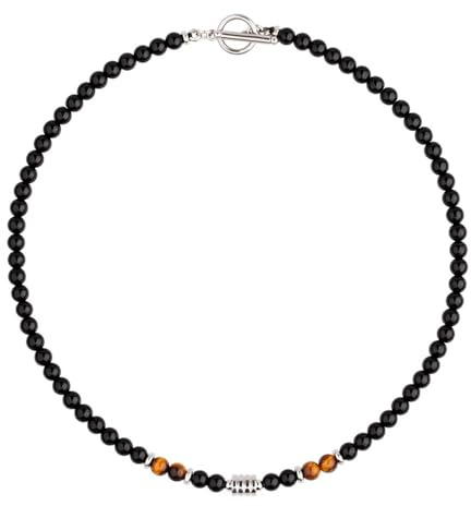XFSRG Collar De Obsidiana Para Hombre Con Detalles De Ojo De Tigre Elegante Joyería De Moda Masculina Ideal Para Uso Diario Y Ocasiones Especiales