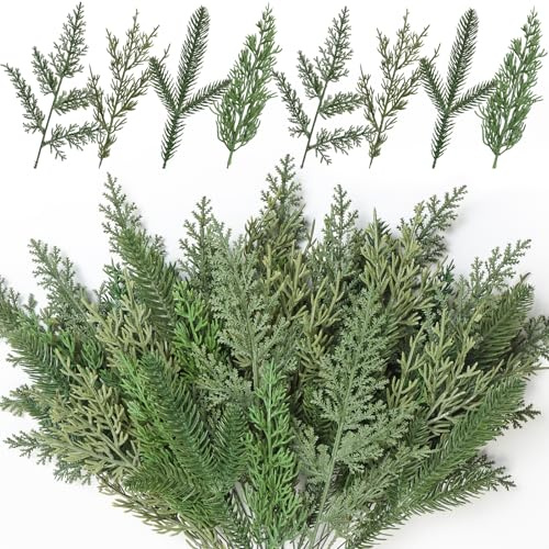 UXORSN 40 Pièces Branche de Sapin Artificiel pour Noël Branches de Pin Artificiel Plantes Aiguilles de Pin en Plastique Branche De Sapin Decorative pour Guirlande Couronne Bricolage Décoration de Noël