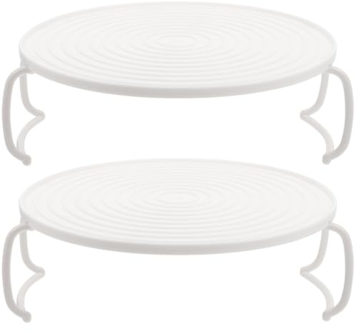 Garneck 2pcs Microwave Plate Stacker: Microwave Oven Rack Tray Rounded Food Stand Multifunctional Steaming Shelf Kitchen Cooking Snacks Dish Heating White