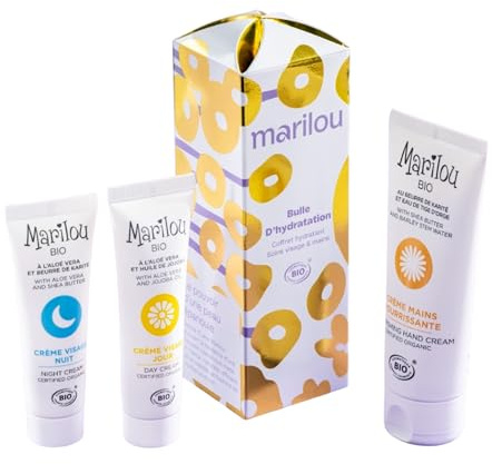 Marilou Bio - Coffret Bulle - Crème Visage Jour 30Ml, Crème Visage Nuit 30Ml, Crème Mains Nourrissante 75Ml – Routine Beauté Femme – Hydratation Intense, Peau Douce Et Éclat Naturel – 100% Bio