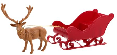 BESTYASH Festive Santa Claus Sleigh Decor with Reindeer Figurine Christmas Table Centerpiece Ornament for Living Holiday Display Charming Xmas Sled Collectible