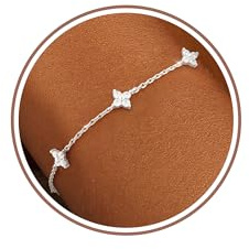 ZHESHY Armband Damen Gold Silber 14k Vergoldet Kleeblatt Herz Armbänder Mit Zirkonia Goldene Ketten Charm Armkette Blumen Schmetterling Kreuz Wasserfest Verstellbare Schmuck Frauen Mädchen Geschenk