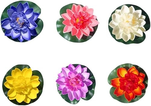SelHeng 6 Pcs Large Floating Lotus Flowers Faux with Artificial Lily Pads, Artificial Floating Foam Lotus Flower with Water Lily Pad,Floating Artificial Lotus Flowers Decor Pond Home Decoration