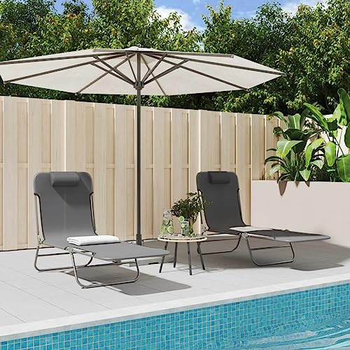 Frdhee Campingstuhl Strandliege,Sonnenliegen Klappbar 2 STK. Grau Textilene und Stahl,Kippliege für Camping,Garten,Pool