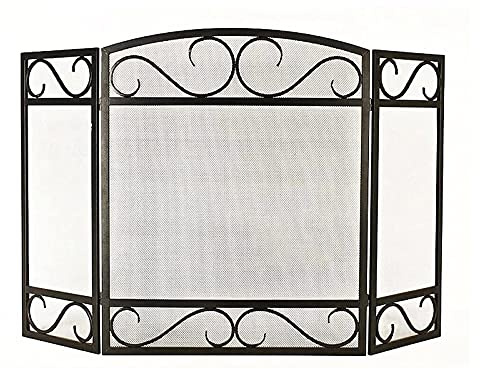 Brandschutzgitter, modernes 3-Panel-Kaminschutzgitter aus Eisengeflecht, 31,4 Zoll hoch, großer, flacher Feuerfunkenschutz für den Innenbereich, zusammenklappbarer Metallrahmen (Farbe: Schwarz)
