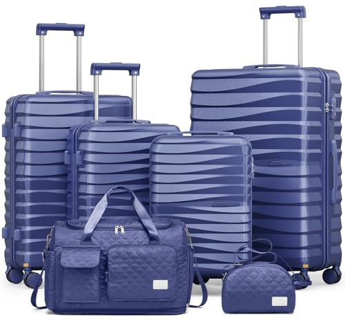 Joyway Luggage Sets 6 Piece with Detachable Spinner Wheels, Lightweight Hard Shell Travel Suitcse Set with TSA Lock (Blue, 6 Piece Set)