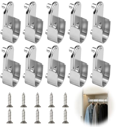 10 Stücke Kleiderstangenhalter, Kleiderstange Halterung Rund, Kleiderstange Halterung Schrankrohrlager mit Schrauben, Robuste Halterungen für Garderobenstangen Silber