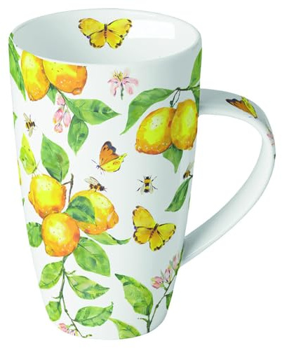 Ambiente XXL Jumbotasse Kaffee/Tee große Porzellantasse Henkelbecher 600 ml Zitronen Mediterran in kräftigen Farben Ganzjahresmotiv Fine Bone China serie fresh lemon