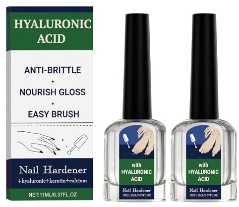 2PCS Hyaluronic Acid Nail Strengthener, 11ML Natural Calcium Nail Hardener Extra Strong and Growth, Anti Brittle Nails Strengthener for Damaged Weak, Hyaluronic Acid Nails Repair Growth Serums