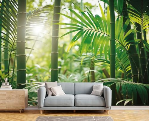 Fotomurales 3D Bosques De Bambú Y Palmeras Fresco Natural 300X210Cm Papel Pintado Fotográfico,Decoración De La Pared Murales Para Salón,Dormitorio,Habitación Para Niños,Pared De Tv