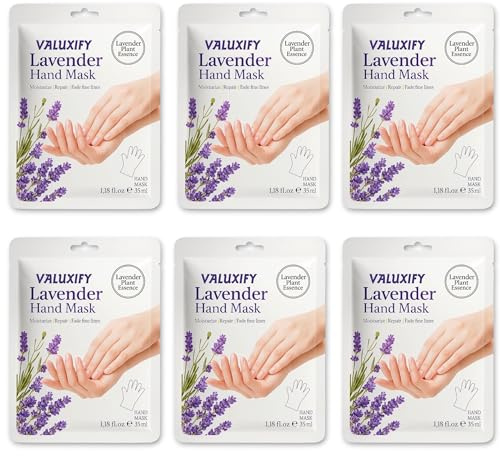 6 Moisturising Hand Mask Gloves with Collagen, Hydrating, Soothing, Sheet Form, for Dry and Cracked Hands, Spa Hand Gloves Moisturiser Treatment (6x Lavender)