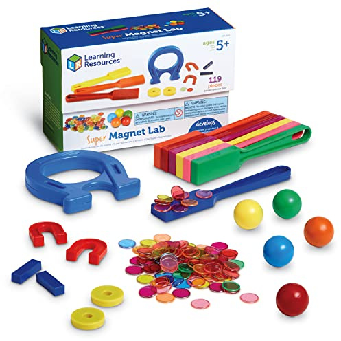Learning Resources Super Magnet Lab Kit - 119 Pieces, Ages 5+, STEM ,Toys for Kindergartner, Science Learning Activities for Kids,Back to School Supplies,Teacher Supplies