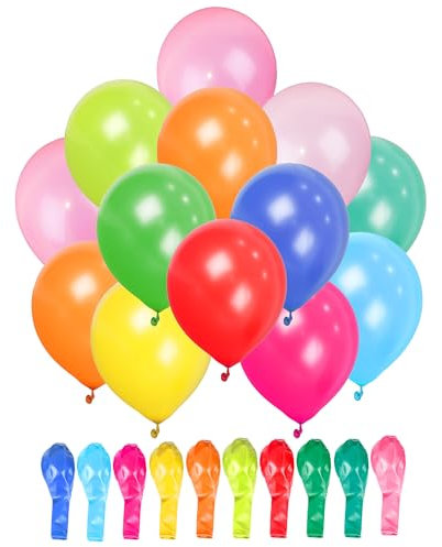 Rainbow Party Balloons 50 Pack Metallic Multicoloured, Large 12 Inch Thick Latex Biodegradable Helium Party Ballons for Birthday, Wedding, Baby Shower Events Decoration Arch Garland