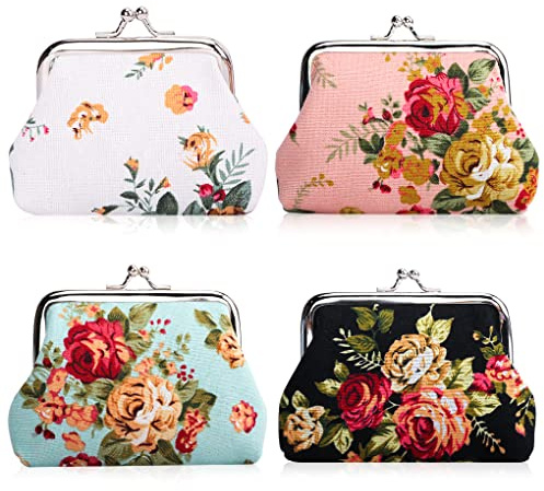 Oyachic 4 stycken plånböcker damer myntbörs myntväska myntbörs handväska nyckelväska börs vintage handväska clutch pouch, 4-pack ros, Small