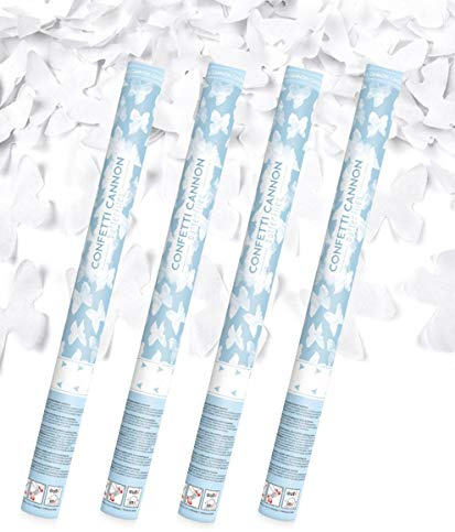 4x XXL (60 cm) Schmetterlinge aus weißem Papier - Partykanone Partypopper Streamer